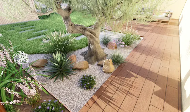 architecte-paysagiste-bordeaux-jardin-sur-mesure Massif paysager fleuri avec plantations naturelles en Gironde